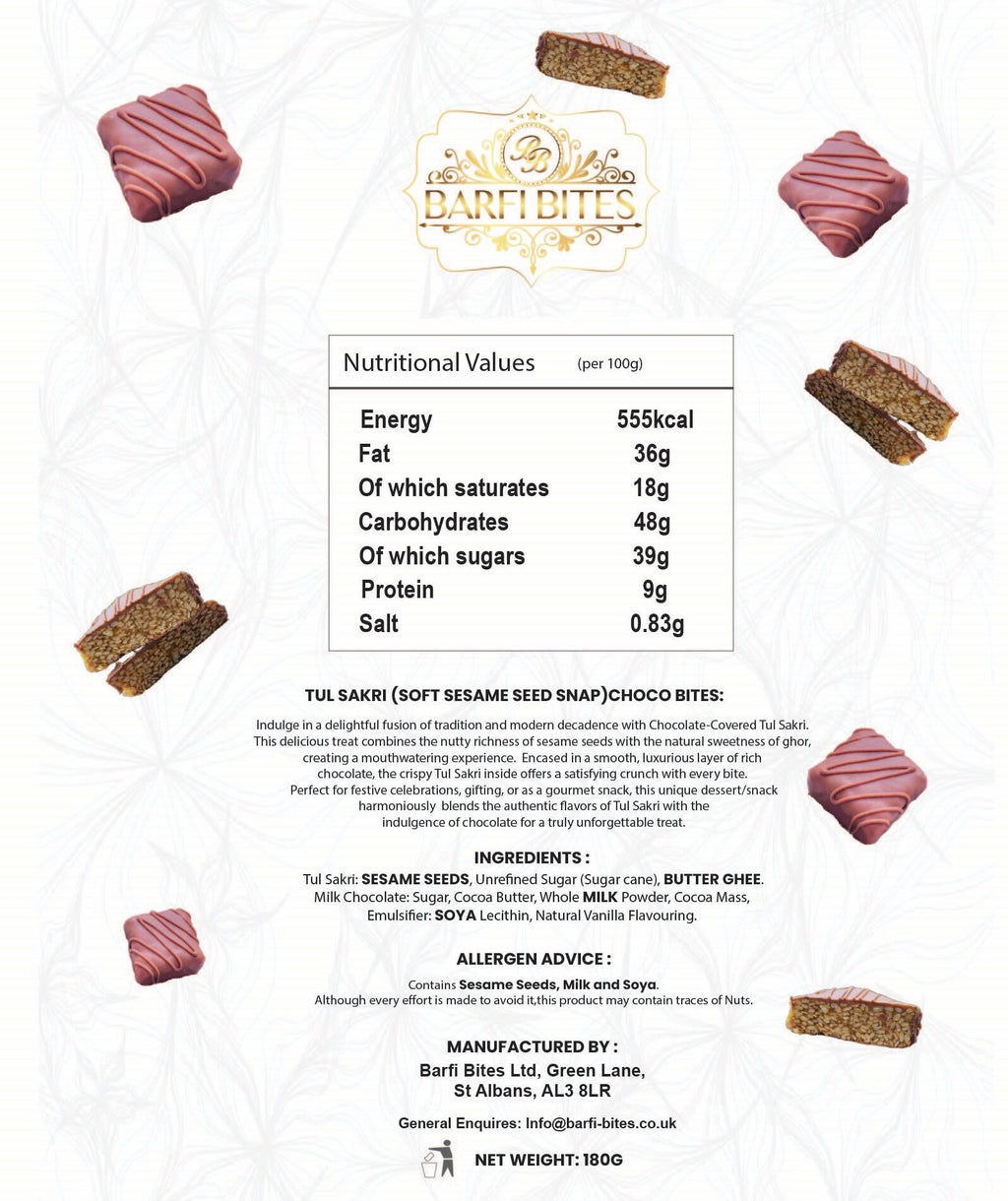 Chocolate Tul Sakri (Sesame Snap) Coated Squares