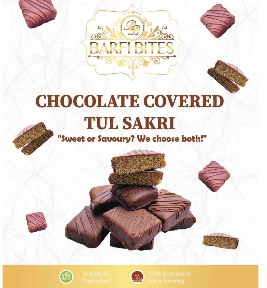 Chocolate Tul Sakri (Sesame Snap) Coated Squares