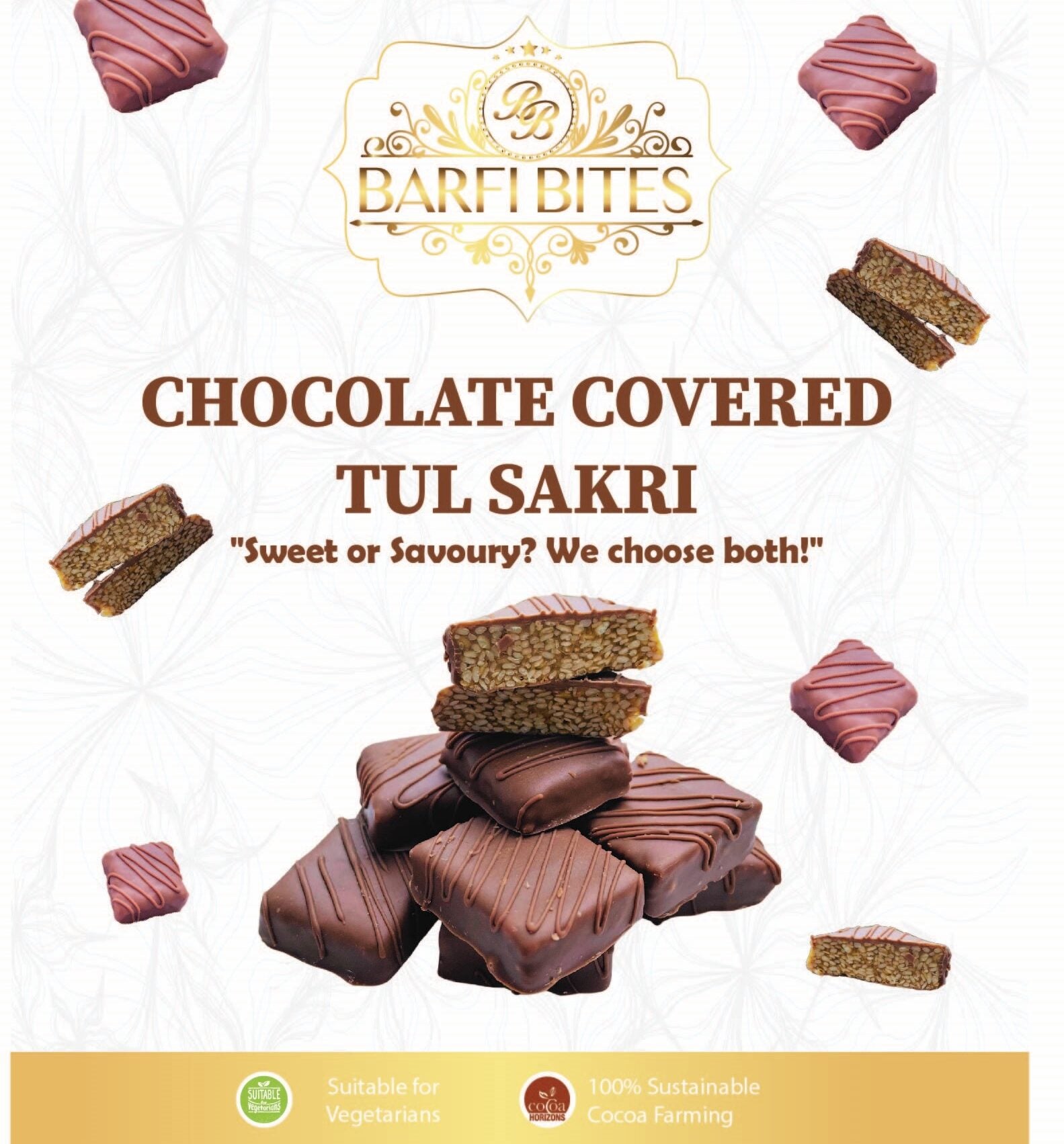 Chocolate Tul Sakri (Sesame Snap) Coated Squares